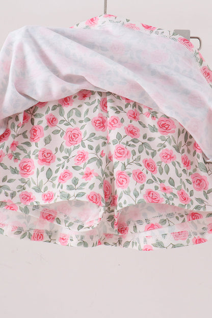 Pink floral print skorts set