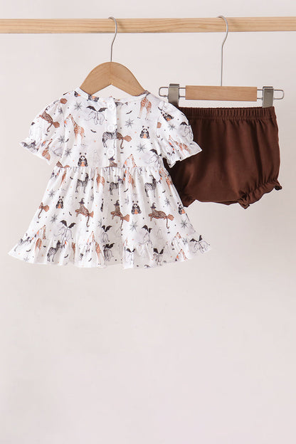 Brown zoo animal ruffle bloomer set