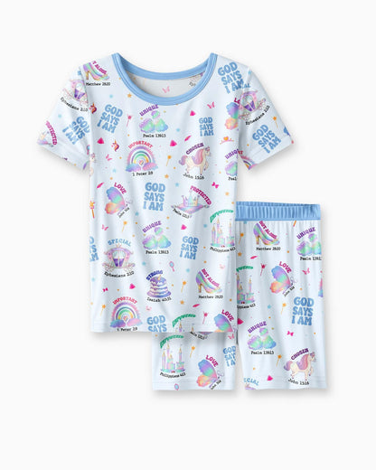 God Says I Am Girl Bamboo Two Piece Short Sleeve Shorts Pajama Set