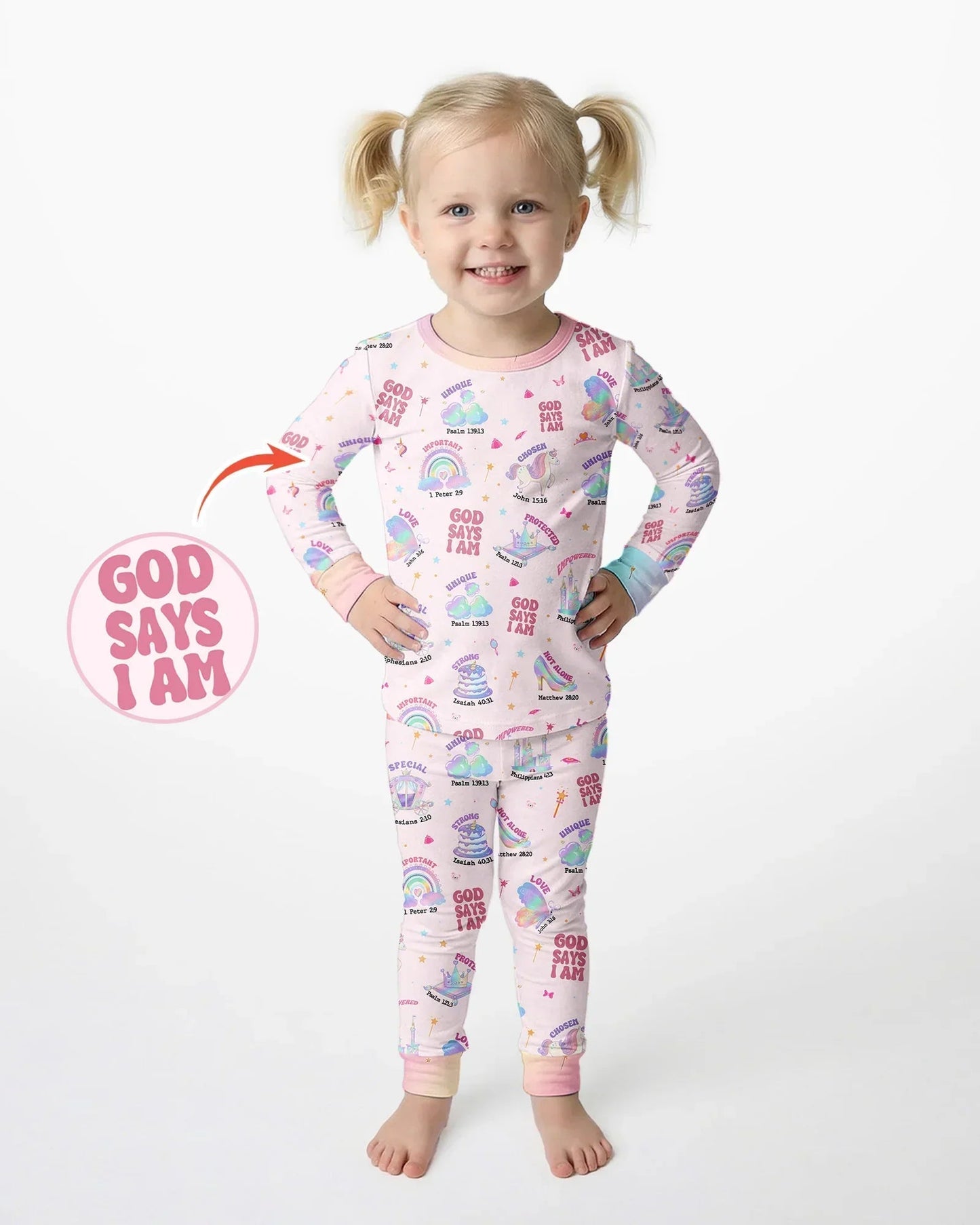 God Says I Am Girl Bamboo Two Piece Long Sleeve Pajama Set