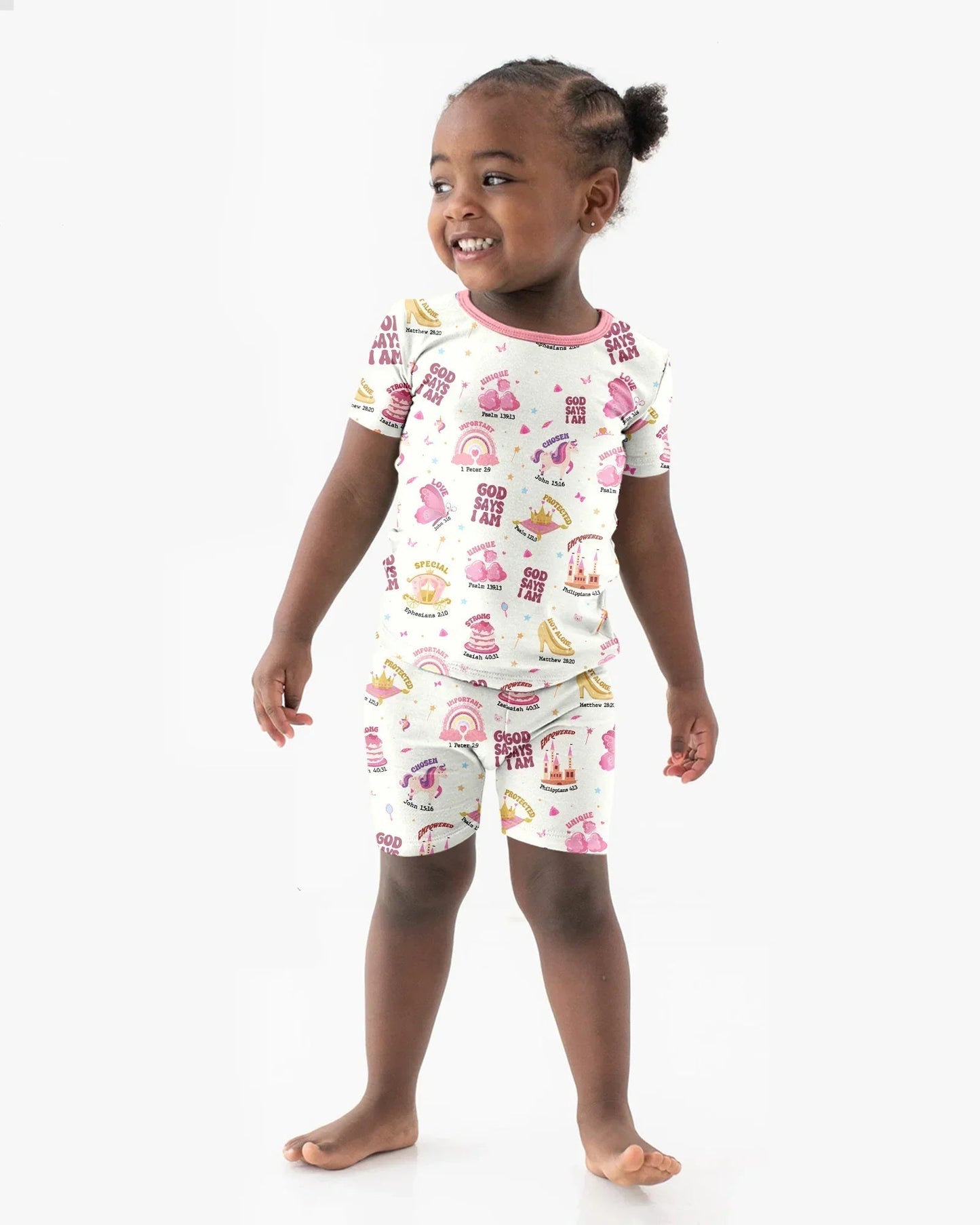 God Says I Am Girl Bamboo Two Piece Short Sleeve Shorts Pajama Set