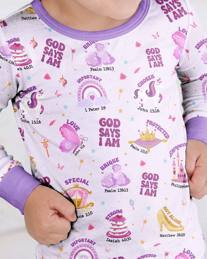 God Says I Am Girl Bamboo Two Piece Long Sleeve Pajama Set
