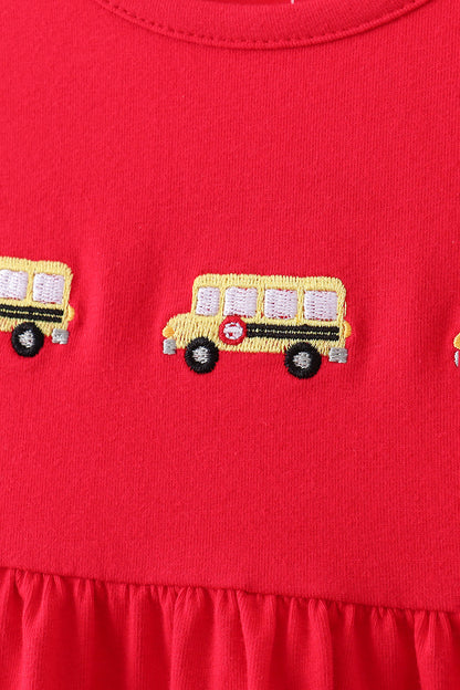 Red School bus Smocked Ruffle Shorts set
