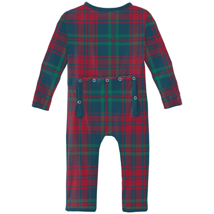 Print Coverall with 2 Way Zipper in Peacock Plaid