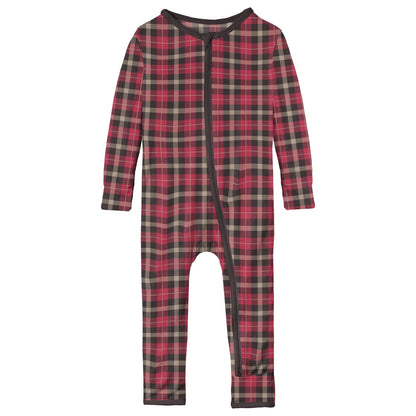Print Coverall with 2 Way Zipper in 90's Plaid