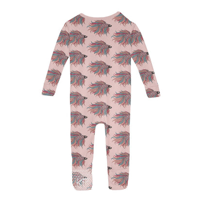 Print Convertible Sleeper with Zipper in Baby Rose Rainbow Fish