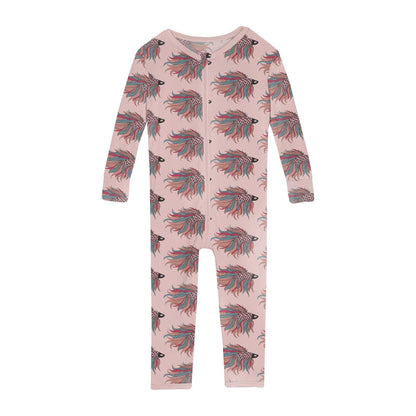 Print Convertible Sleeper with Zipper in Baby Rose Rainbow Fish