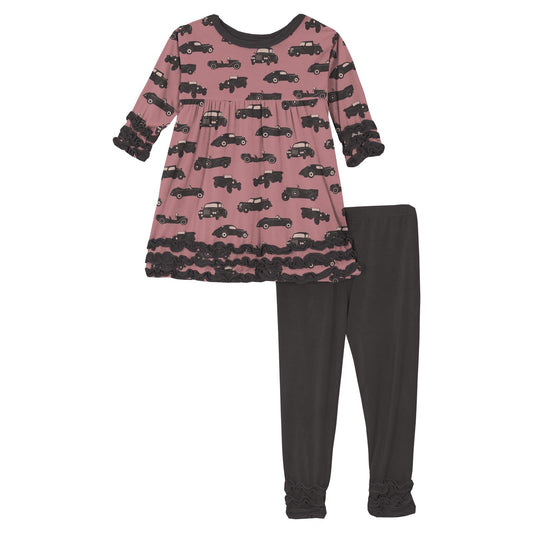 Print Long Sleeve Babydoll Outfit Set in Desert Rose Vintage Cars