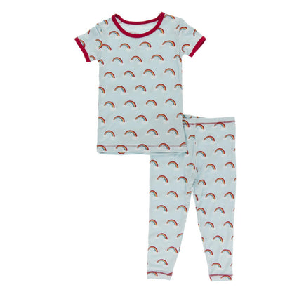 Print Short Sleeve Pajama Set in Spring Sky Rainbows