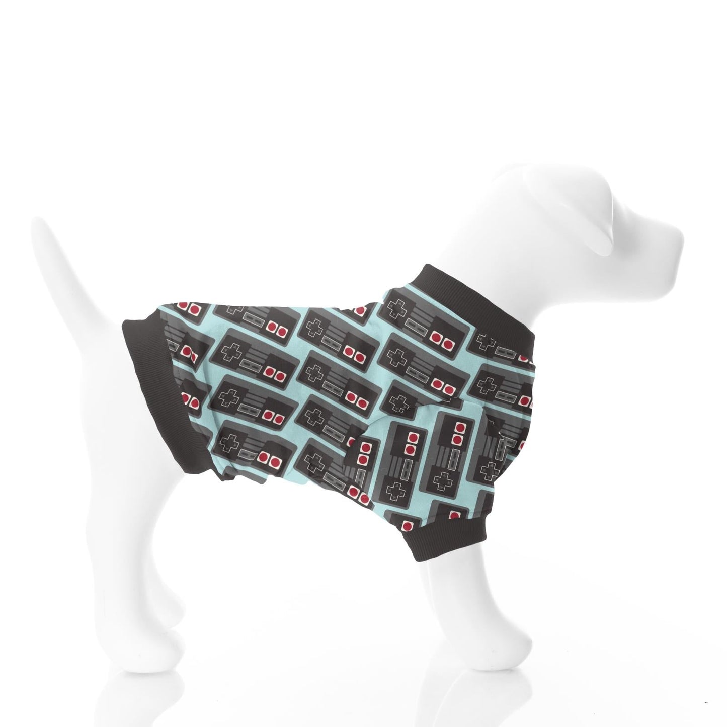 Print Fleece Dog Tee in Summer Sky Retro Game Controller