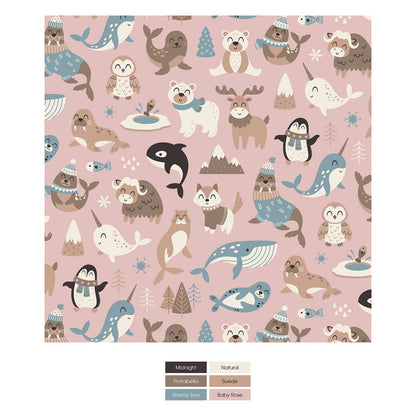 Print Coverall with 2 Way Zipper in Baby Rose Arctic Animals