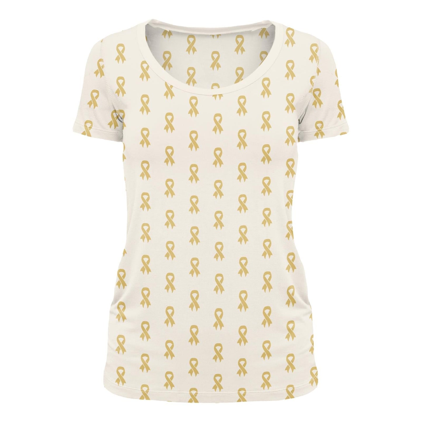 Women's Print Short Sleeve Scoop Neck Tee in Gold Ribbon