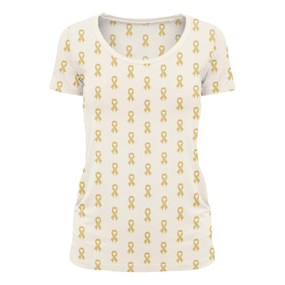 Women's Print Short Sleeve Scoop Neck Tee in Gold Ribbon