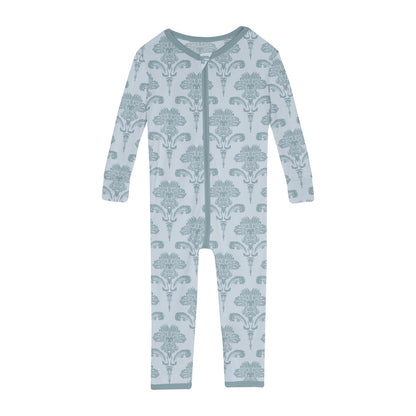 Print Convertible Sleeper with Zipper in Illusion Blue Damask