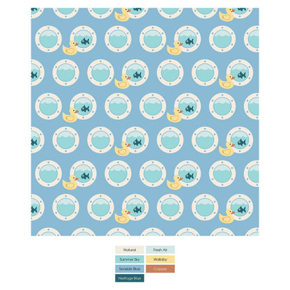 Print Finn Zip Tank Romper in Seaside Blue Porthole Rubber Ducky