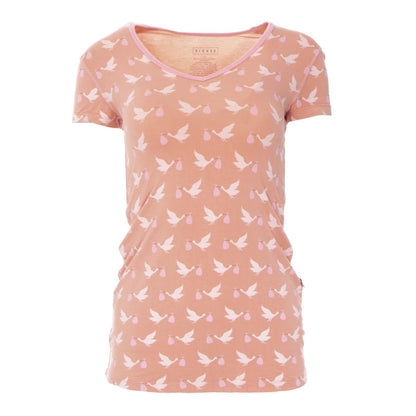 Print Short Sleeve One Tee in Blush Stork