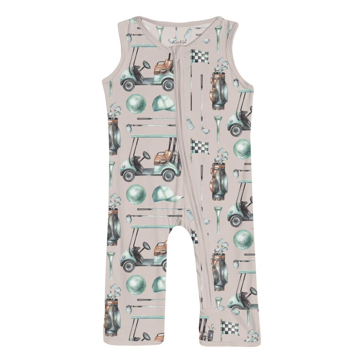 Print Finn Zip Tank Romper in Latte Golf