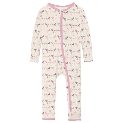 Print Coverall with 2 Way Zipper in Natural Bird Banner