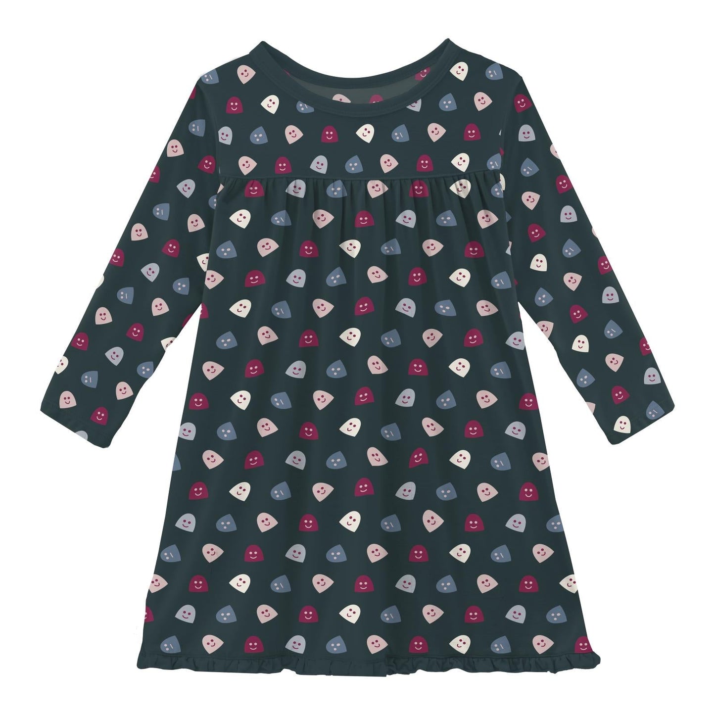 Print Long Sleeve Swing Dress in Pine Happy Gumdrops