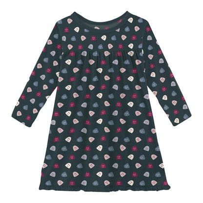 Print Long Sleeve Swing Dress in Pine Happy Gumdrops
