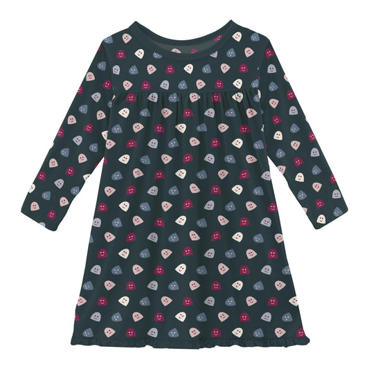 Print Long Sleeve Swing Dress in Pine Happy Gumdrops