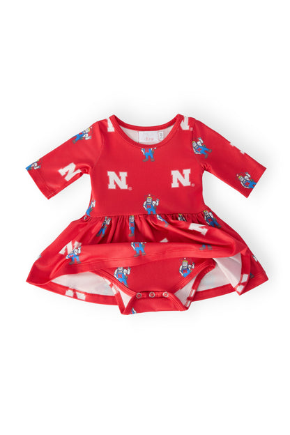 Nebraska Red Herbie Husker 3/4 Sleeve Twirl Bodysuit