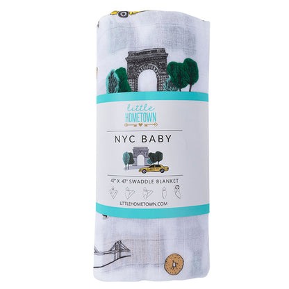 New York City Baby Gift Set: Muslin Swaddle & Bib | Organic Cotton