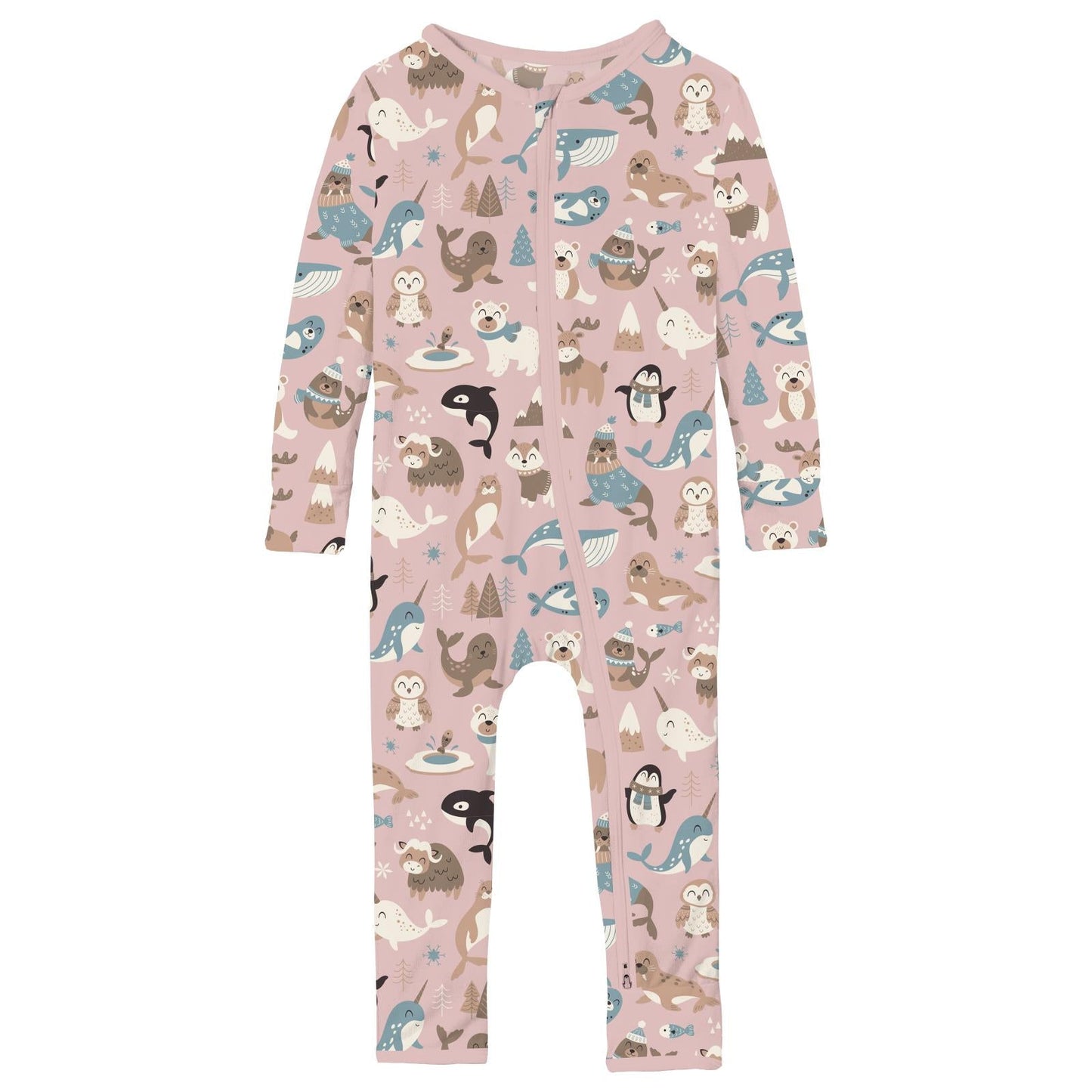 Print Coverall with 2 Way Zipper in Baby Rose Arctic Animals