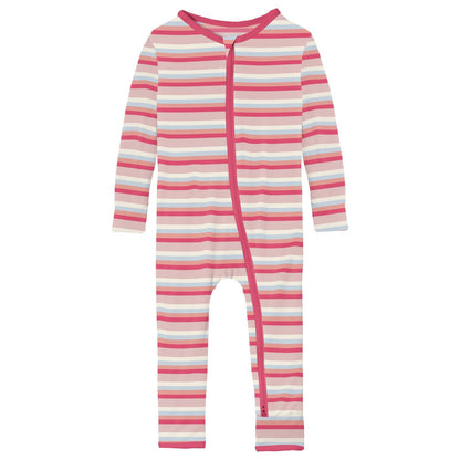 Print Coverall with 2 Way Zipper in Baby Rose Stripe
