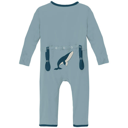 Applique Coverall with Snaps in Stormy Sea Whale