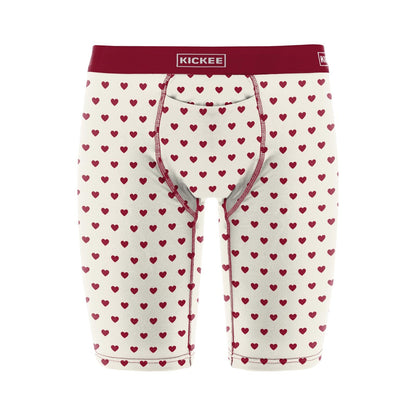 Men's Print Long Boxer Brief with Top Fly in Natural Hearts