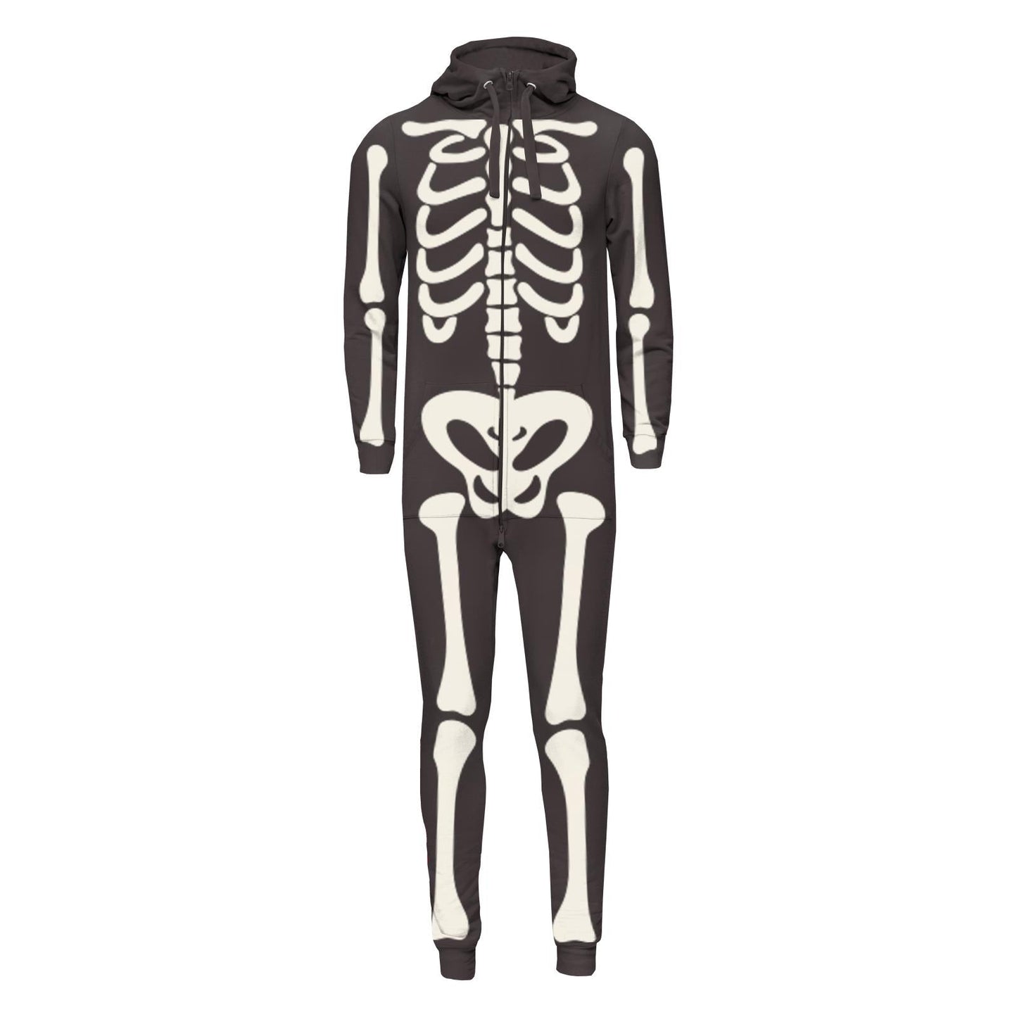 Adult Graphic Fleece Jumpsuit with Hood in Midnight Skeleton