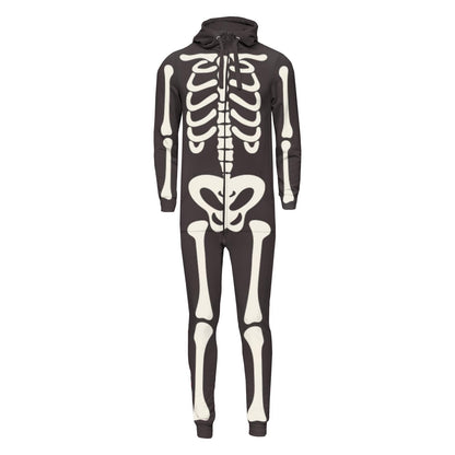 Adult Graphic Fleece Jumpsuit with Hood in Midnight Skeleton