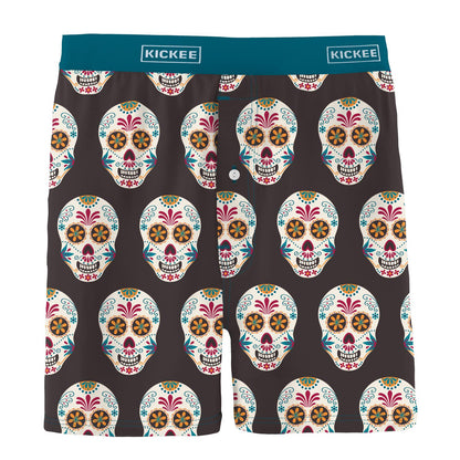 Men's Print Boxer Short in Midnight Dia de los Muertos