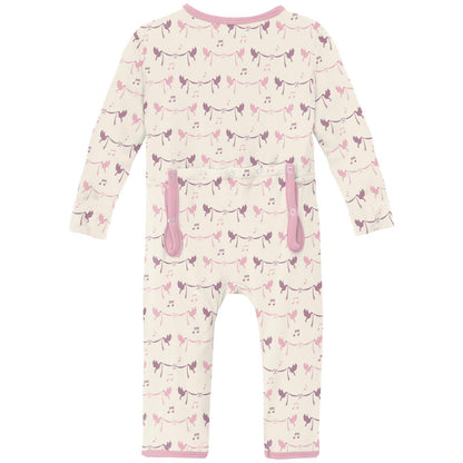 Print Coverall with 2 Way Zipper in Natural Bird Banner