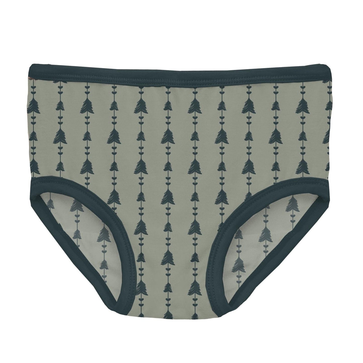 Print Girl's Underwear in Silver Sage Trees & Hearts
