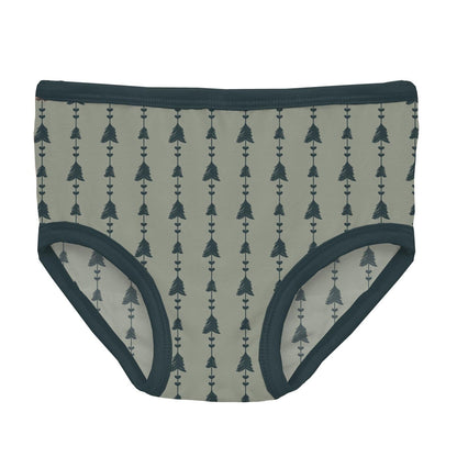 Print Girl's Underwear in Silver Sage Trees & Hearts
