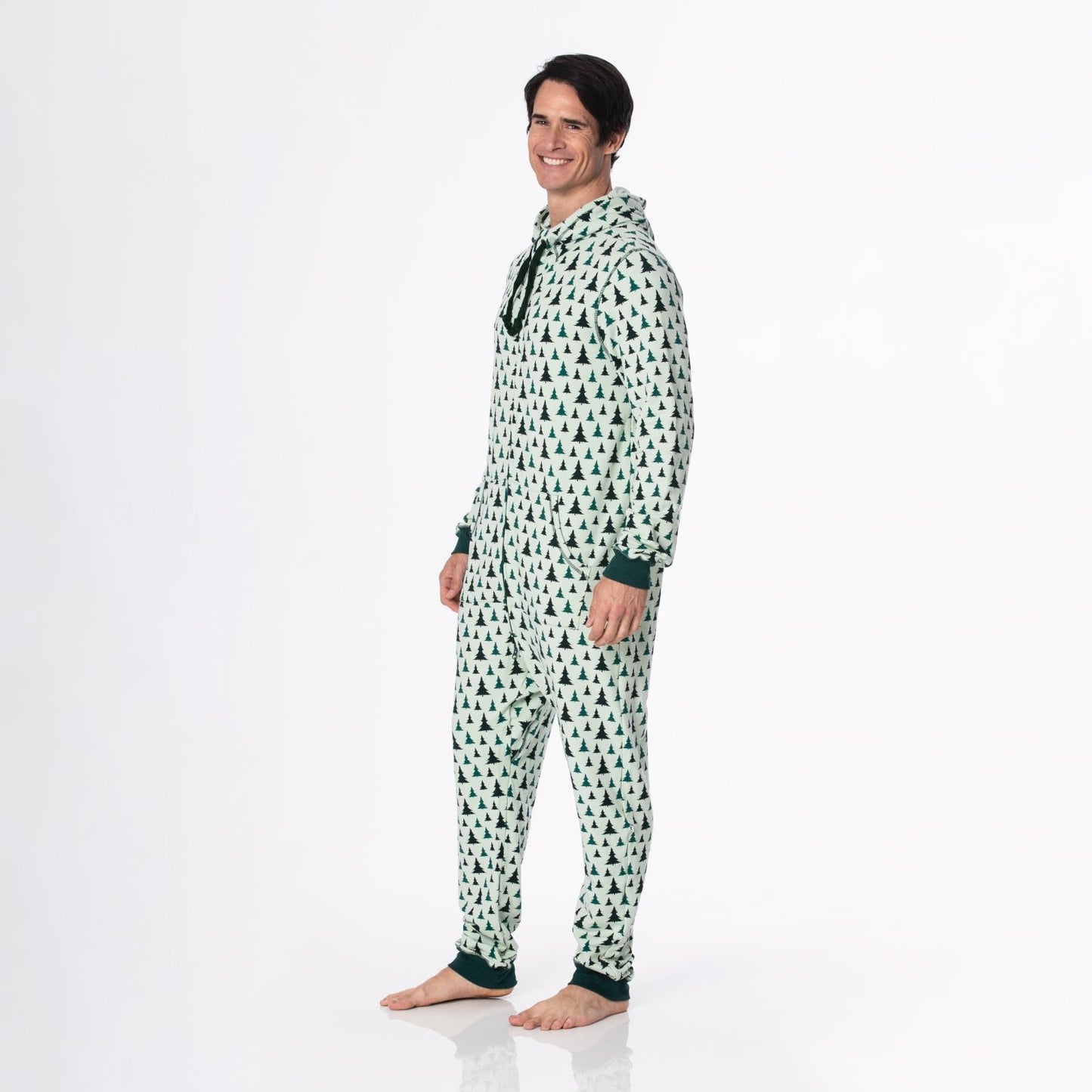 Print Adult Fleece Jumpsuit with Hood in Aloe Trees