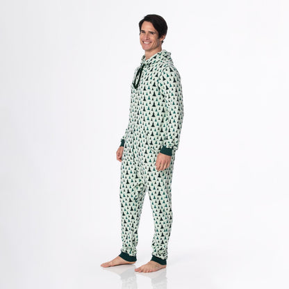 Print Adult Fleece Jumpsuit with Hood in Aloe Trees
