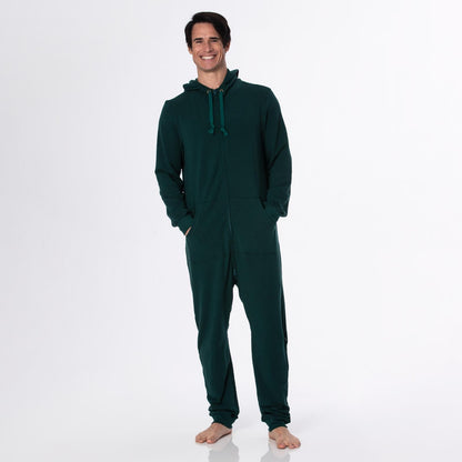 Adult Fleece Jumpsuit with Hood in Pine