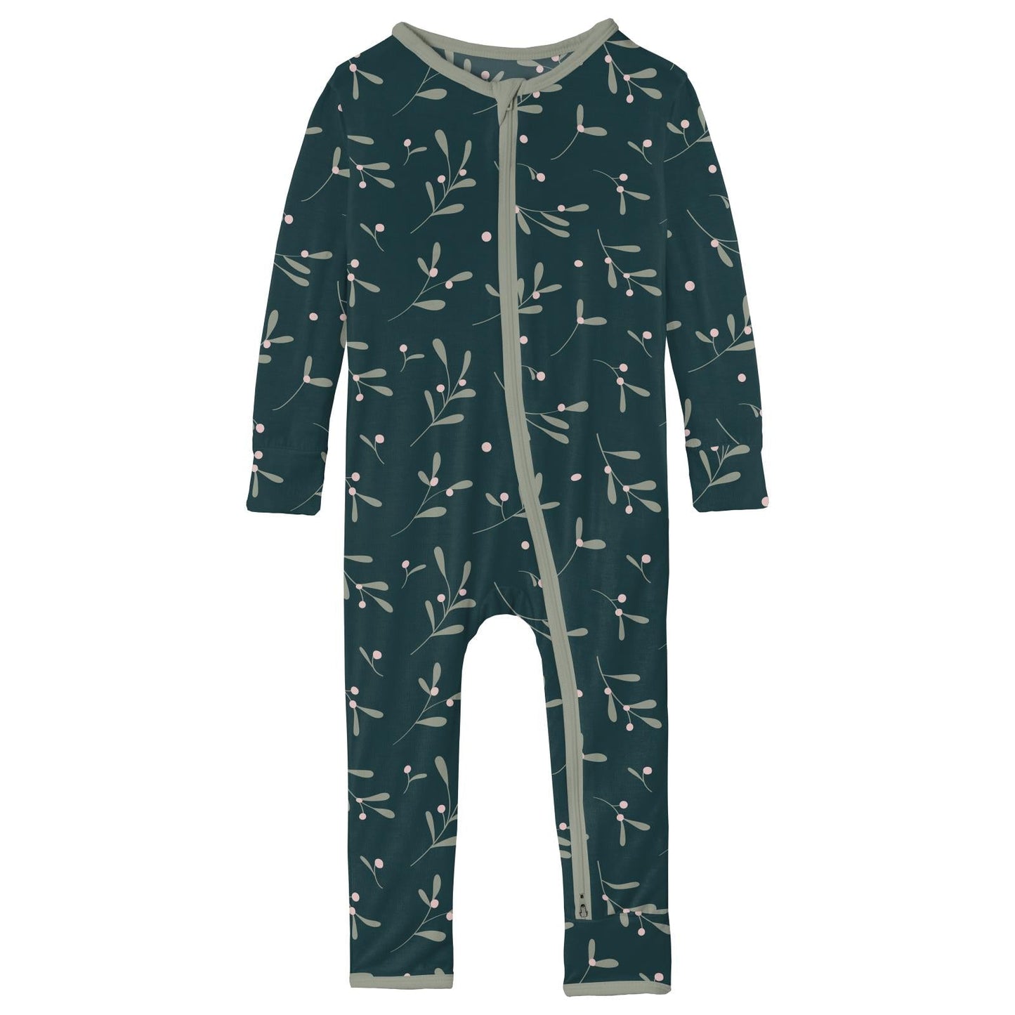 Print Coverall with 2 Way Zipper in Pine Mistletoe