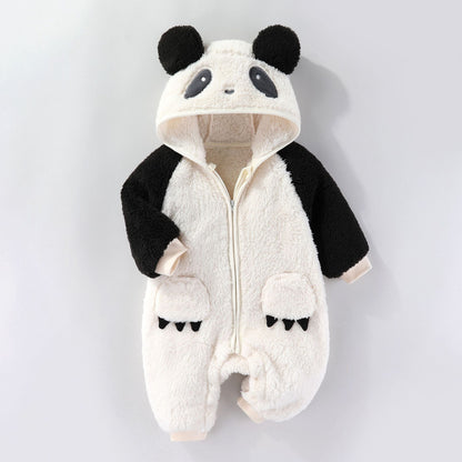 Autumn And Winter Clothes For Babies Baby Thick Warm Long Sleeves Romper Fleece-lined