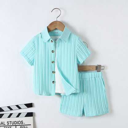 Boy's Handsome Gentleman Suit Summer College Style Short Sleeve Shorts Clothes