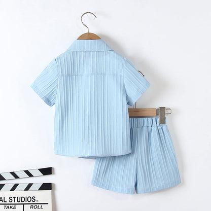 Boy's Handsome Gentleman Suit Summer College Style Short Sleeve Shorts Clothes
