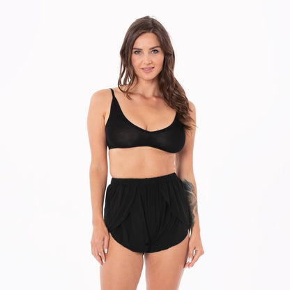 Women's Sleeping Bra, Tulip Shorts and Duster Robe Set in Midnight
