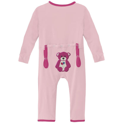 Applique Coverall with 2 Way Zipper in Lotus Happy Teddy