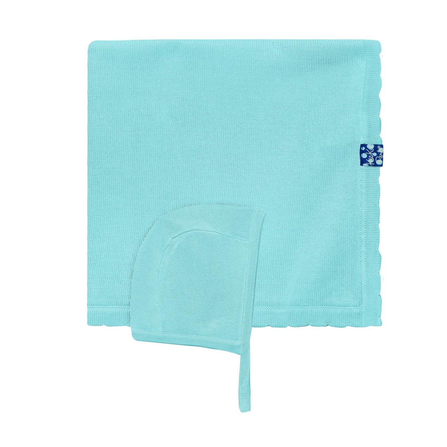 Knitted Baby Blanket and Bonnet Set in Iceberg