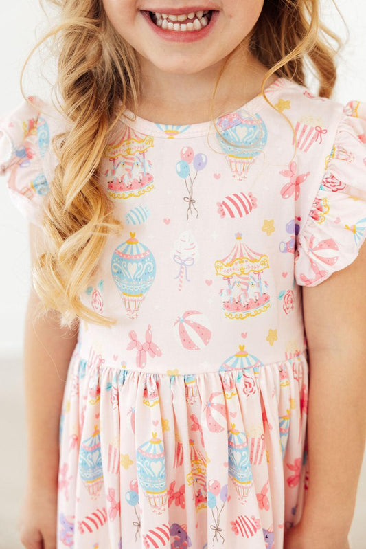 Off to the Circus Flutter Sleeve Twirl Dress