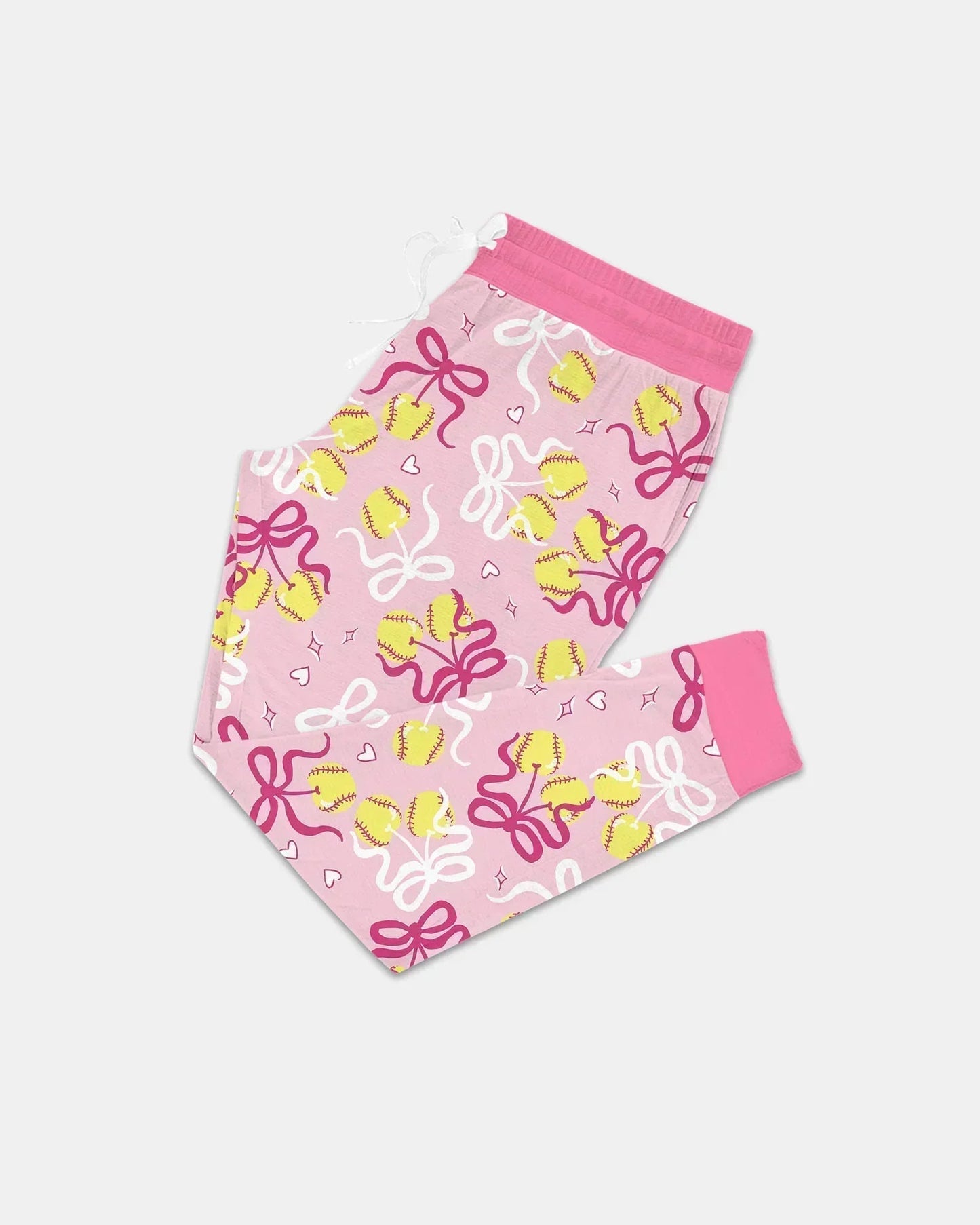 Softball Cherry Mom And Girl Matching Bamboo Women Pajama Set