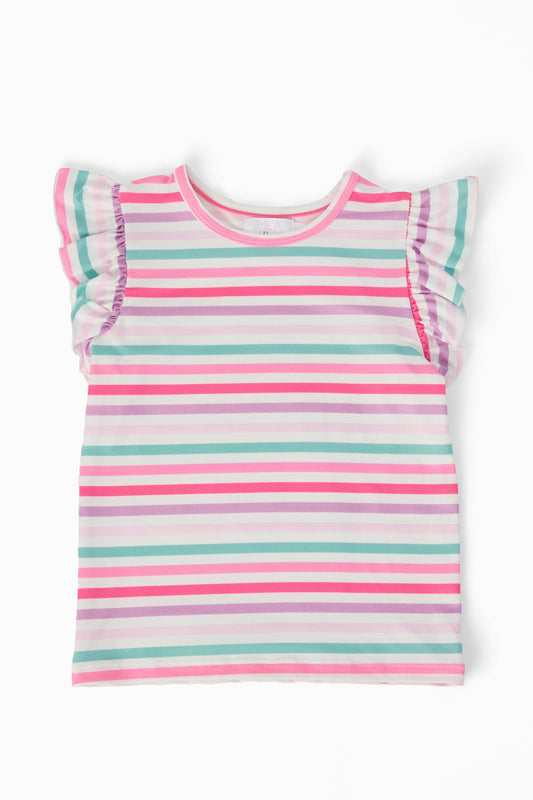 Pastel Stripes S/S Ruffle Tee